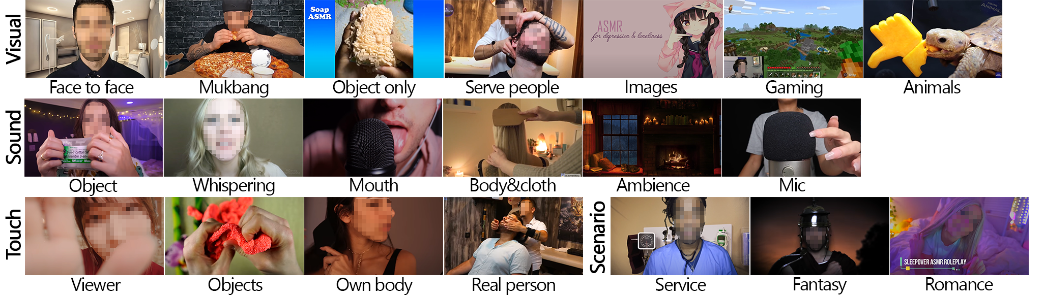 Examples of visual, sound, touch, and scenario subcategories